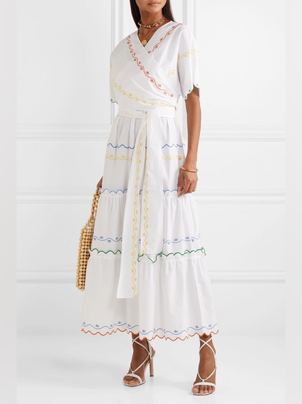 Nwt Tory Burch Scallop Embroidered Wrap Dress White Cotton Size 2